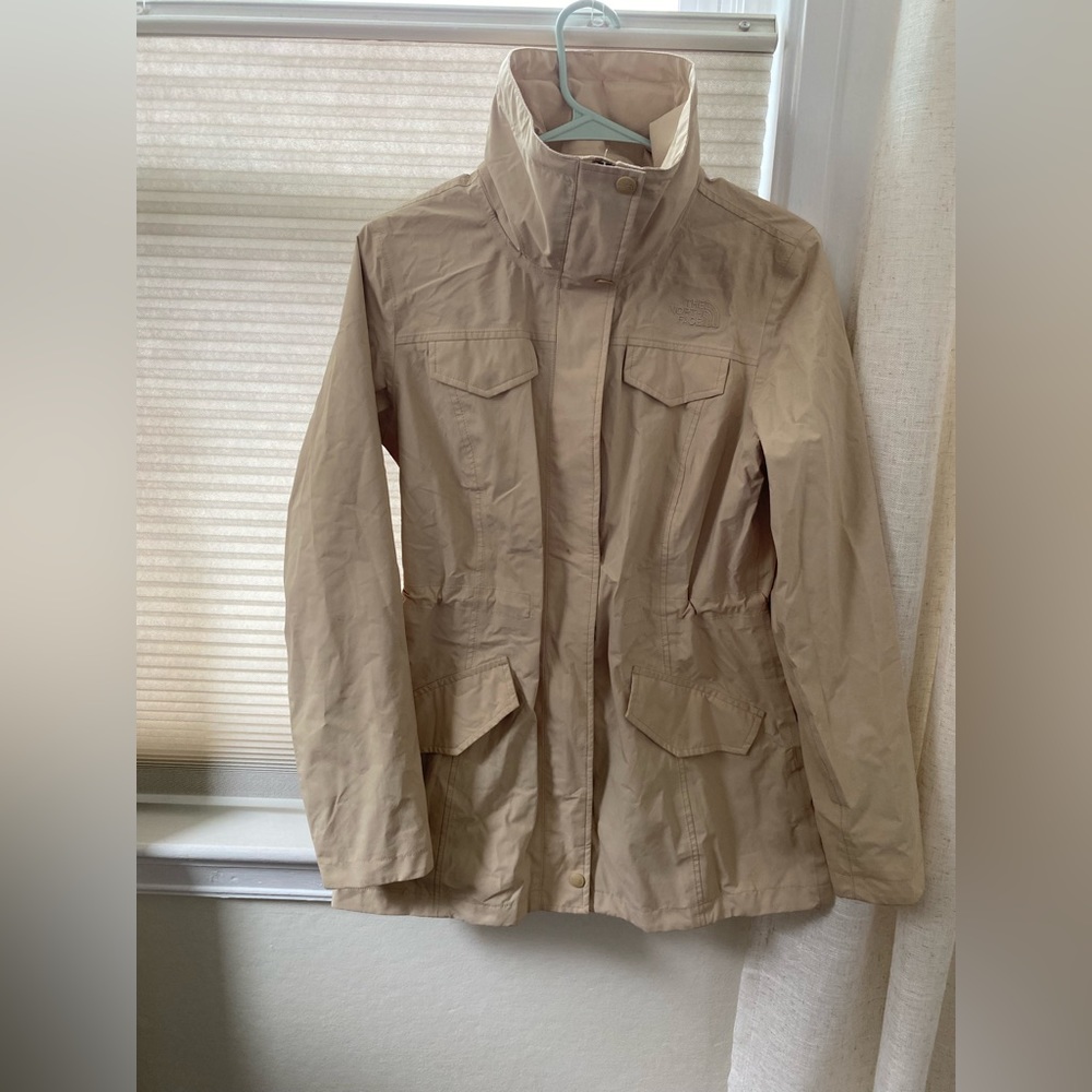Women Tan North Face Raincoat - Size S